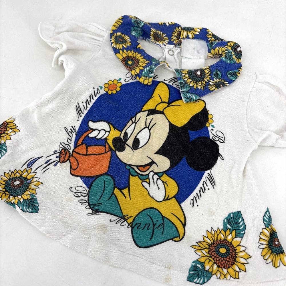 Vintage Disney Babies Baby Minnie Mouse Gardening Shirt Sunflowers Rare - Picture 2 of 8